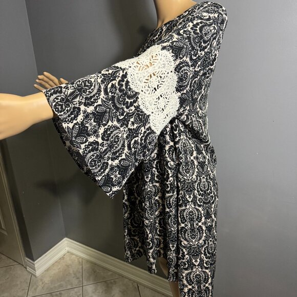 SPIN USA Vintage Boho Kimono Dress ~ Crochet Lace Trim, Made in USA (XL) - Picture 5 of 7